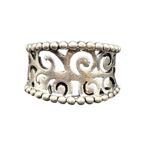 Sterling Silver 925 Open Scroll Band Ring dotted detail size 7 - Picture 6 of 8